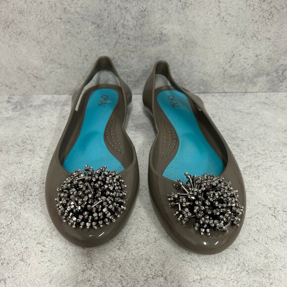 Oka B Ballet Flat Shoes Jellies Slip On Green Jewel Bead Eco Friendly Size 6 - Picture 1 of 8